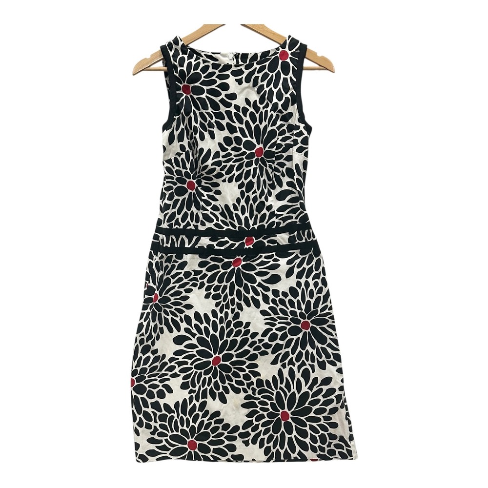 Vtg Talbots Women's Size 8 Floral Sheath Dress Made in USA Black White Career